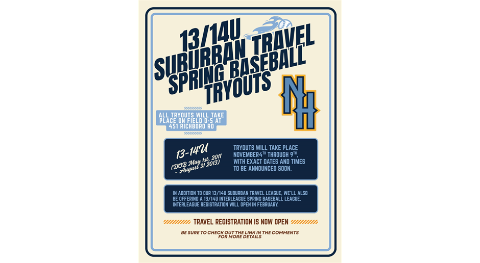 13/14U Suburban Travel Spring Baseball Tryouts